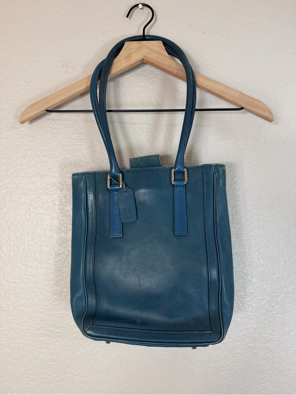 Vintage Coach Y2K Bonnie Cashin Legacy Slim Shoulder Tote Bag Teal Blue Leather